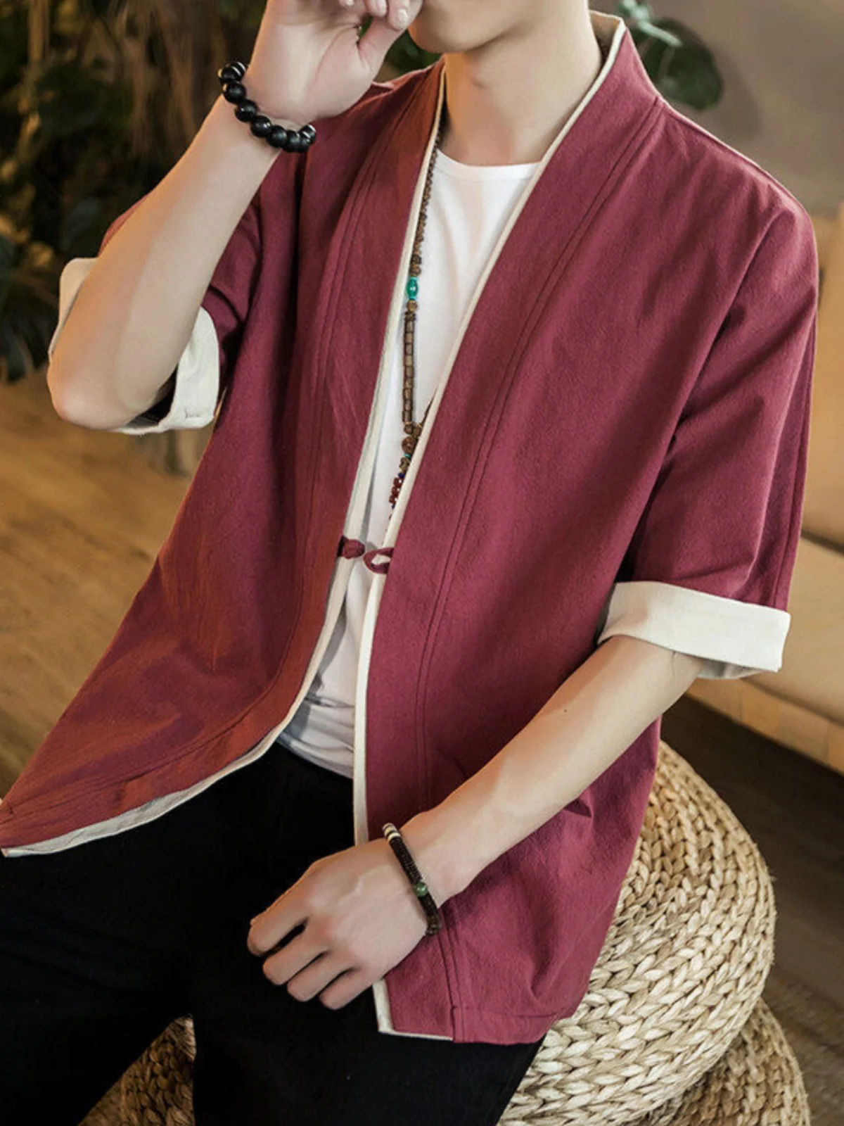 

New Chinese Sle Tang Costume ort Sve Cotton Linen Men's Faion Retro Ethnic Tea Zen Clothing Stand Fit Summer Jaet