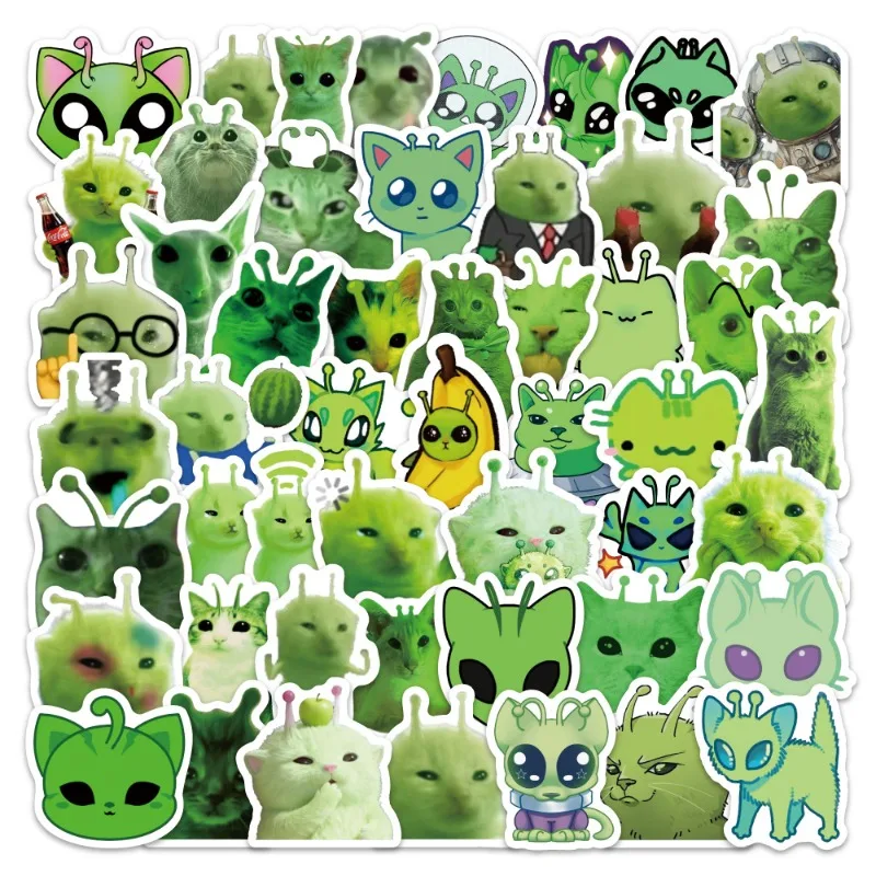 

100Pcs Cute Alien Cat Waterproof Cartoon Graffiti Stickers Reusable DIY Decals for Phone Case Luggage Car Guitar Laptop Decor