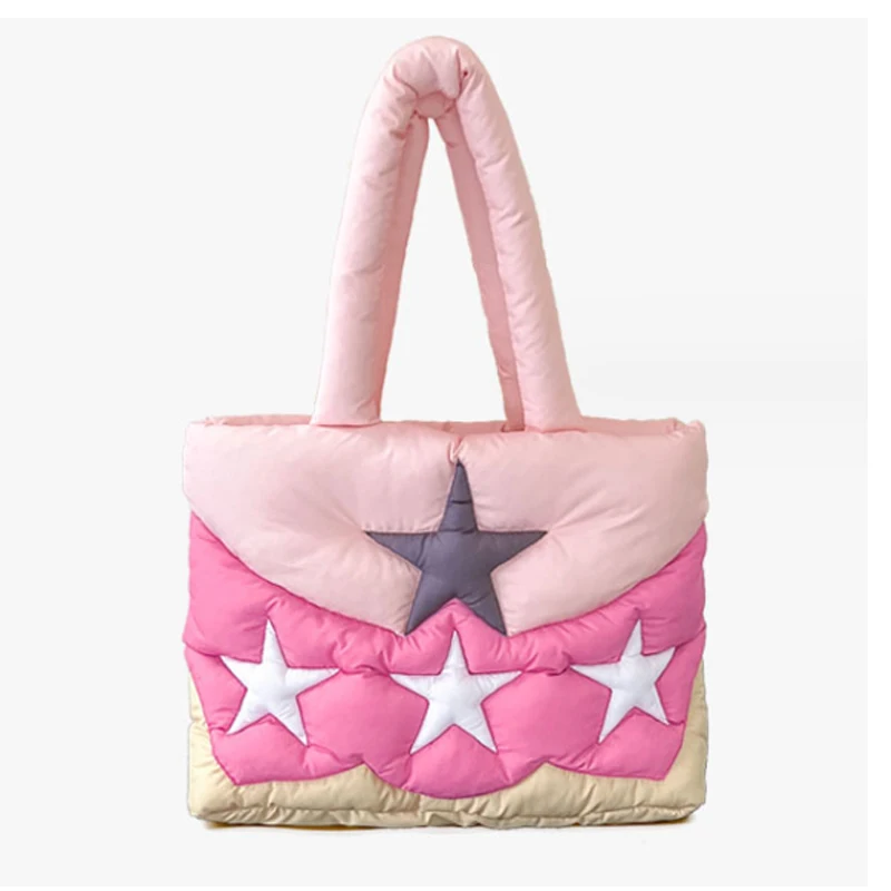 Sacola feminina de grande capacidade para baixo, bolsa de axilas de ombro único, bolsa patchwork, bolsa constelação, estrela nova, inverno, 2022