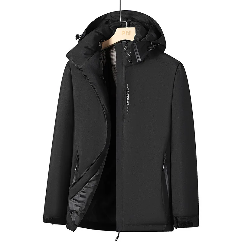 

Men Parkas Hooded Solid Parka Outerwear Jackets Long Sleeve Coats Zipper Pockets Casual 2025 Winter Thick Warm Spliced Loose