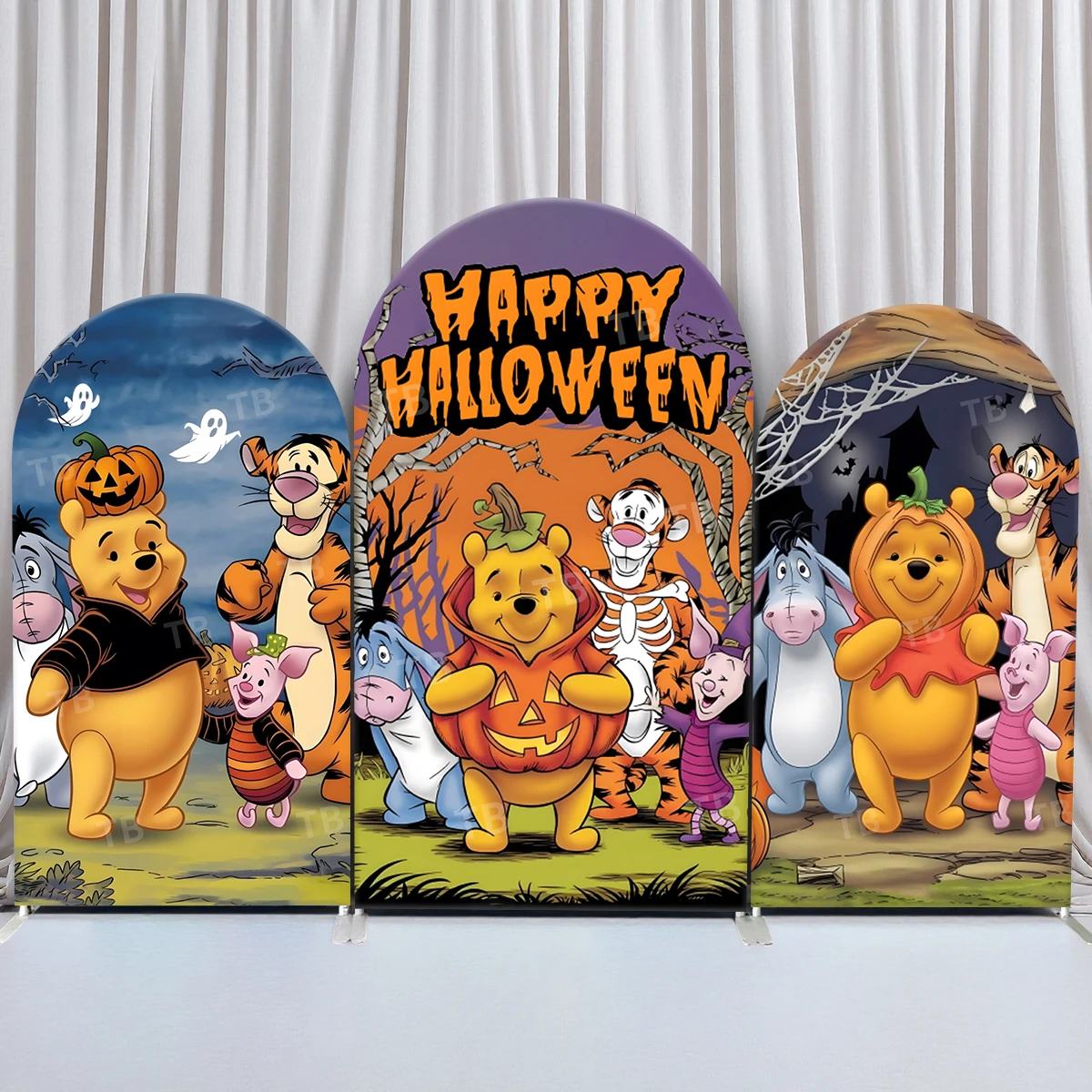 

TB Happy Halloween Arch Backdrop Cover Winnie Bear Celebrate The Festival Decortion Photography Background Party Elastic Fabric