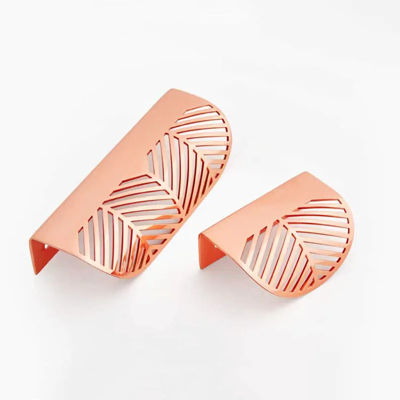 Rose Gold Drawer Handle Hidden Leaf Shaped Knobs for Cabinet Furniture Door Bar Pulls