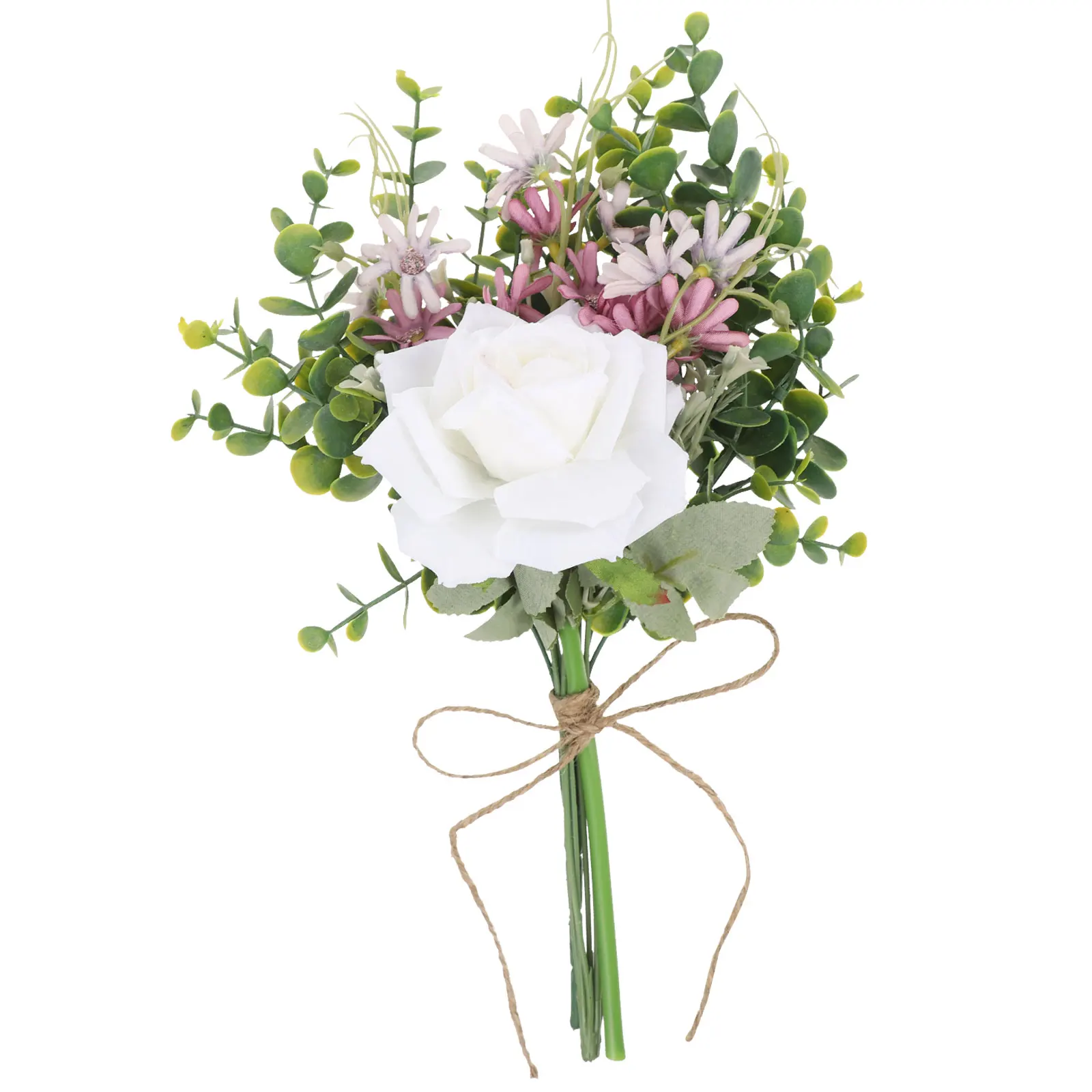 

Artificial Eucalyptus Leaves Silk Rose Bouquet Romantic Wedding Decor White Bridal Flowers Home Centerpiece