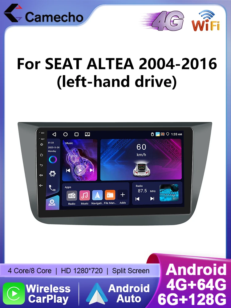 Camecho 6 + 128G 8Core Draadloze CarPlay Andorid Auto Radio Voor SEAT ALTEA 2004-2016 (LHD) GPS Stereo 4G WiFi Multimedia Speler - afbeelding 2