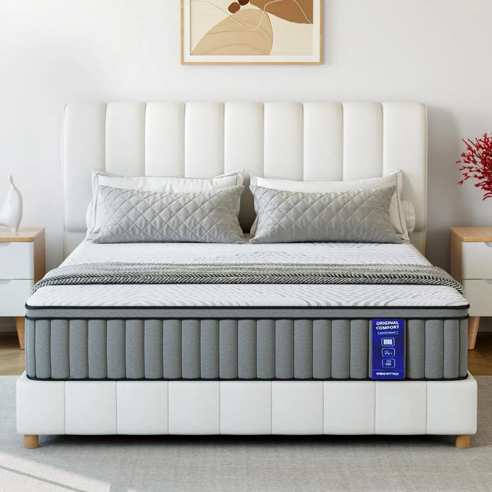 

Queen Mattress 14 Inch Hybrid Mattress in a Box, Medium Firmness, Memory Foam and Individual Pocket Springs for Motion Isolation
