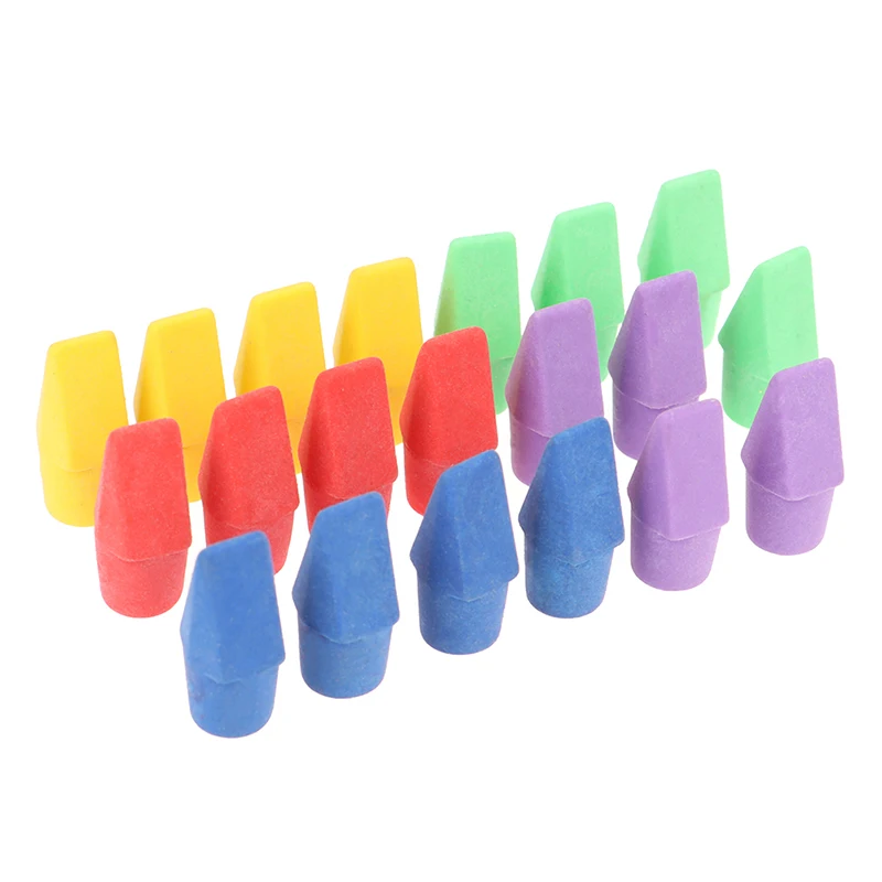 20PC Erasers Pencil Top Caps Chisel Shape Eraser Student Supplies Stationery