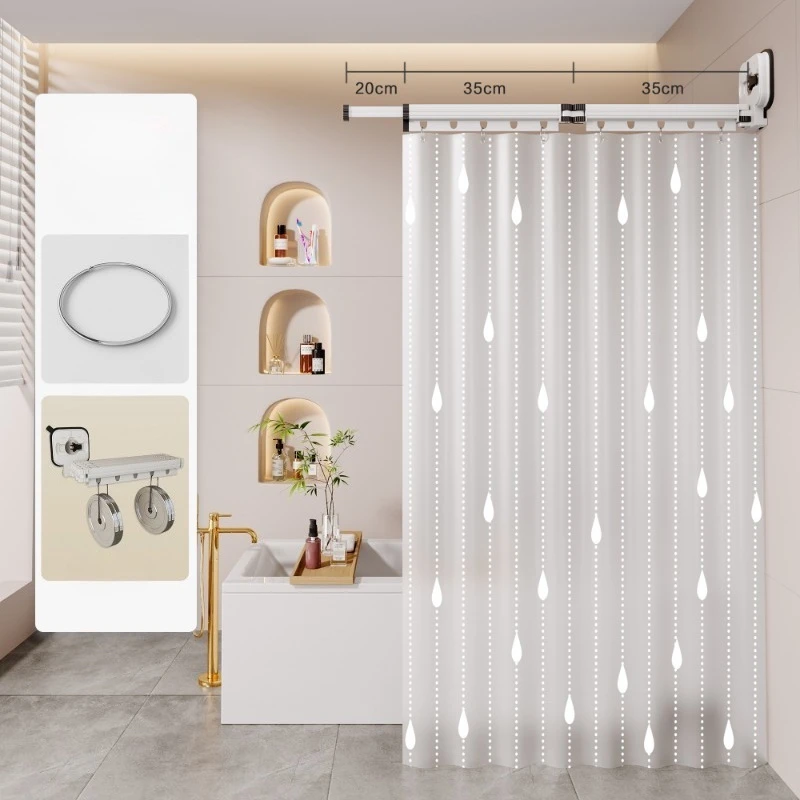 No Need for Drilling Suction Cup Folding Invisible Bathroom Shower Curtain Bathroom Dry Wet Separation Waterproof Partition