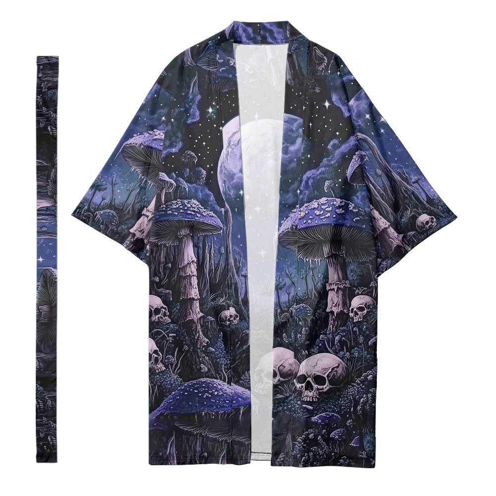 Autumn Samurai Kimono Cosplay Japanese Fashion Men Stylish Haori Kimono Vintage Cardigan Skull Print Robe Trend Retro Yukata