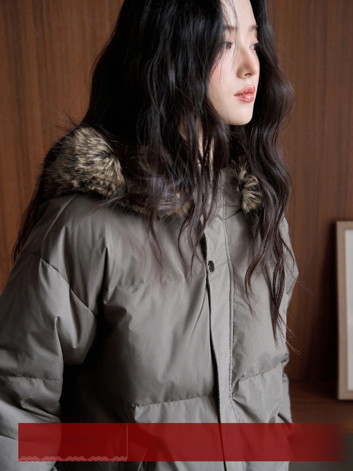 

MoZa Brown White Du down Jaet Women's ort Thi Warm Coat Korean Sle Commute Wind Polyester Fiber Long Sve Zipper
