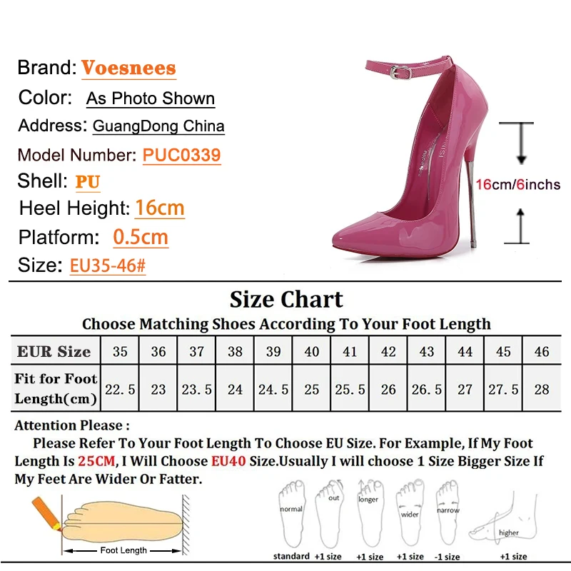 Ankle Buckle Strap 16CM Extreme High Heels Chic Fetish Women Shoes Pointed Stilettos Model Show Club Sexy Pumps Large Size 46