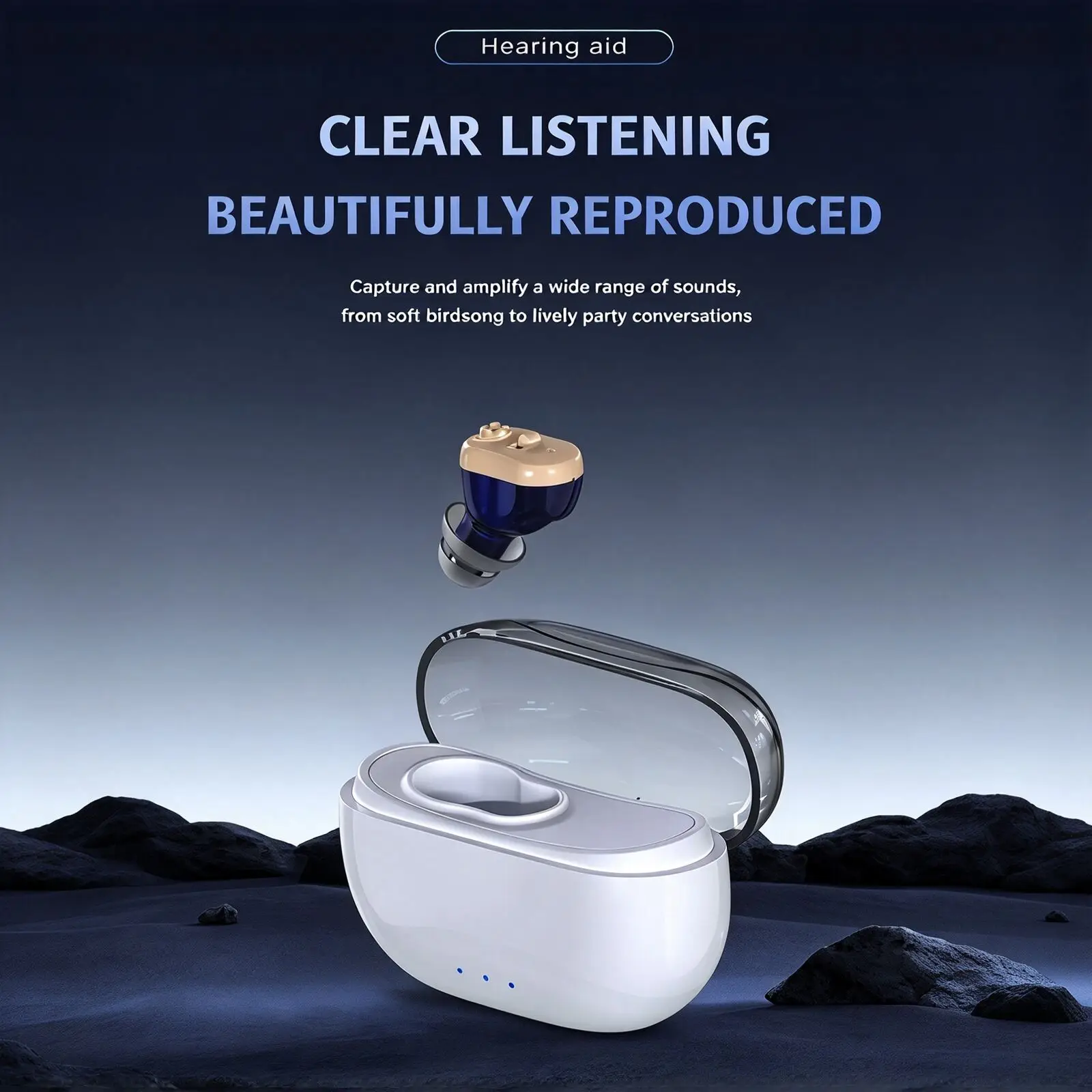 Rechargeable In‑Ear Sound Amplifier Lightweight Invisible Hearing Enhancer with Charging Case 12 Hours Play Time For Seniors