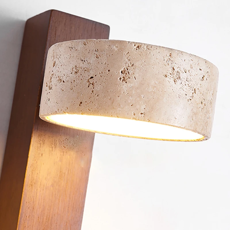 Wabi Sabi Style Decorative Marble Wall Lamp Nordic Apartment Bedroom Living Room Rotatable Led Log Sconce Light Fixture image 6