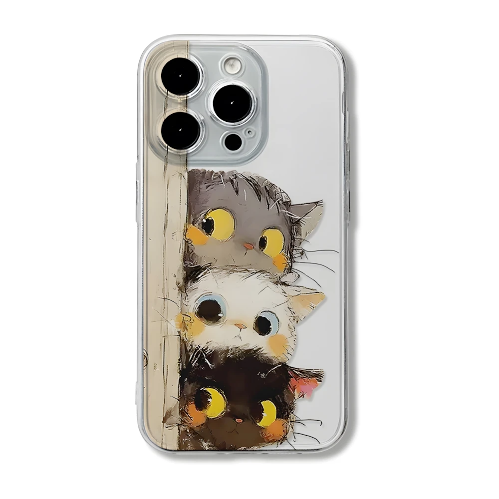 Funny Cats Peeking Clear Case for iPhone 16 12 13 mini 11 14 15 Pro Max XR 7 8 Plus Ultra Thin Anti-Scratch Soft Silicone Cover