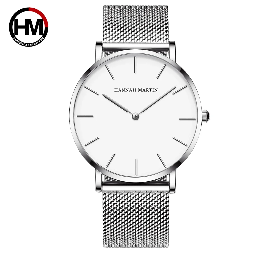 Hannah Martin Japan Quartz Movement Watches High Quality 40mm Men Stainless Steel Mesh Gold Waterproof Ultra-thin Watch Dropship