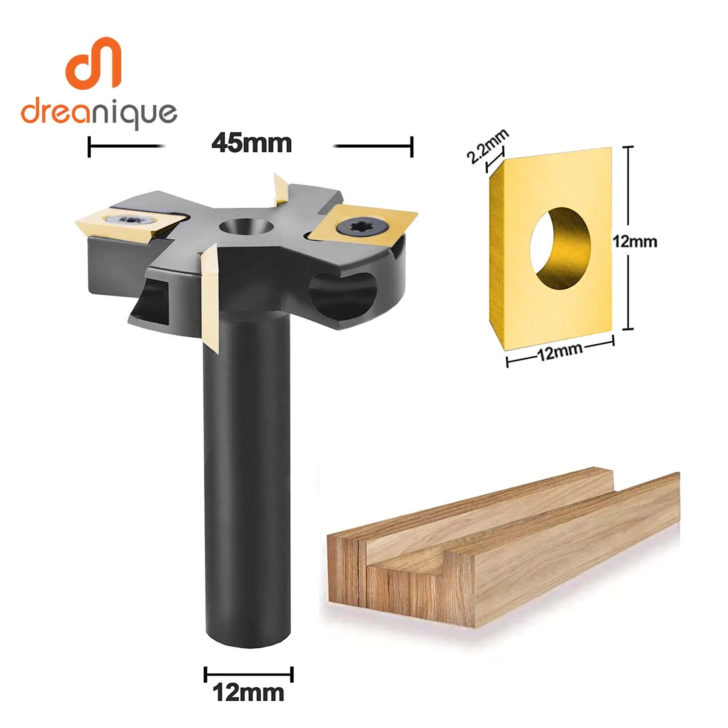 Dreanique-Mèche de rabot à bois à 2 cannelures, 38.1mm, 45mm, Spoilboard de coupe, routeur de surfaçage, insert en carbure avec insert revêtu d\'ATS