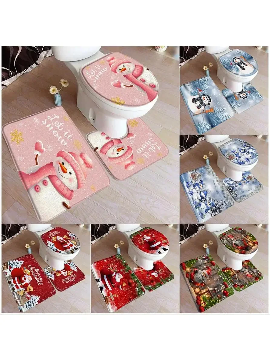 Zabawny świąteczny zestaw dywaników do kąpieli Śliczny bałwanek Święty Mikołaj Czerwone kulki Choinki świąteczne Dywan Home Decor Łazienka Dywanik podłogowy Pokrywa toalety — zdjęcie 2