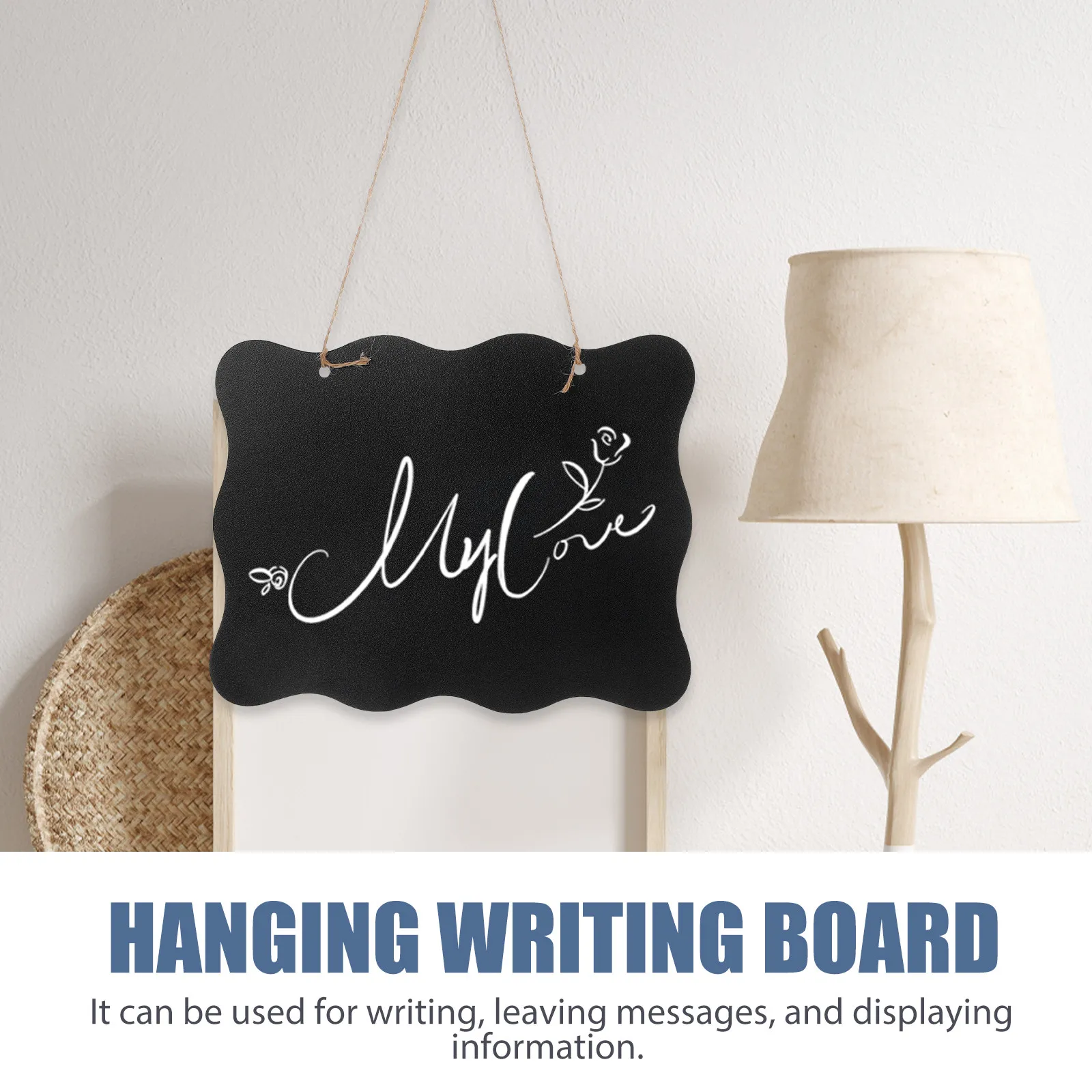 2Pcs Hanging Wooden Chalkboard Sign Small Message Board Eco Friendly Reusable Writing Surface for Flower Store Office Kitchen