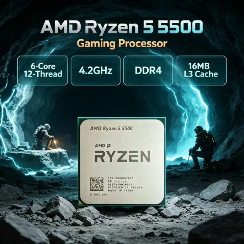 AMD Ryzen 5 R5 5500 Gaming CPU 6-Core 12-Thread 3.6GHz 4.2GHz 16MB L3 7nm 65W Socket AM4 DDR4 Desktop Processor for Gaming
