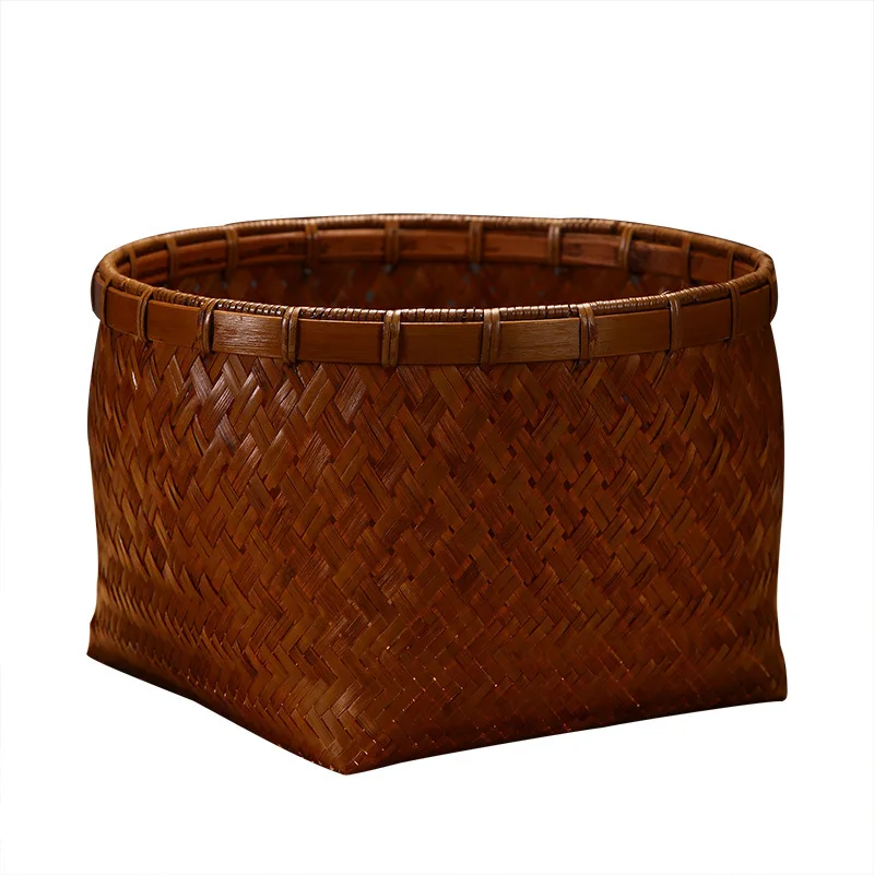 Cesta de almacenamiento de bambú redonda tejida a mano, contenedor de organización del hogar Vintage para mesa de centro, decoración de escritorio, caja de baratijas de ratán Natural