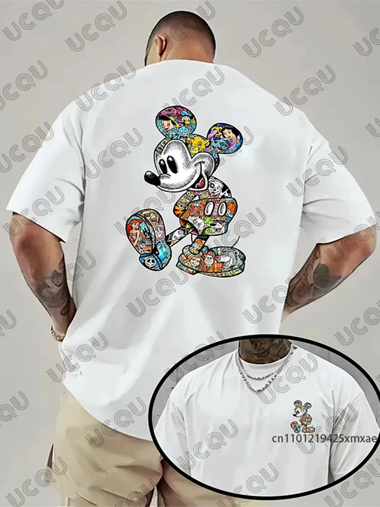 2025 جديد ديزني ميكي ماوس تي شيرت مطبوع للرجال الصيف قصيرة الأكمام القطن تيز الذكور الملابس الرياضية غير رسمية المتضخم القمم