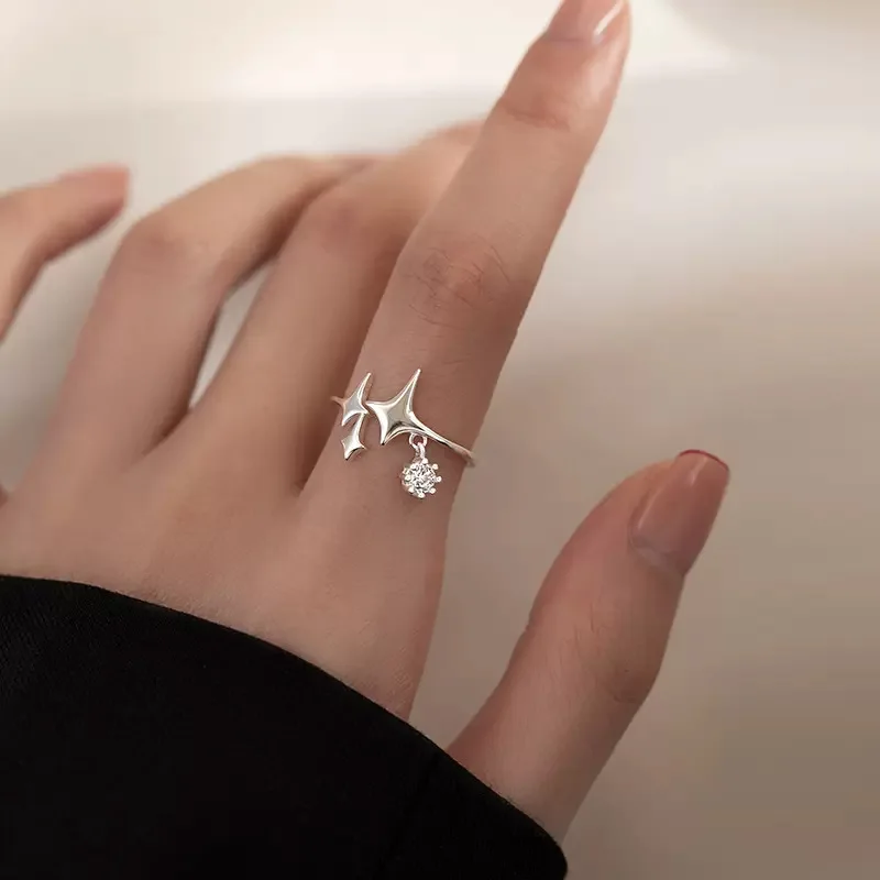 VENTFILLE Silver Color Ring for Women Girl Gift Shining Star Tassel Index Finger Cool Crystal Jewelry 925 Stamp Dropship