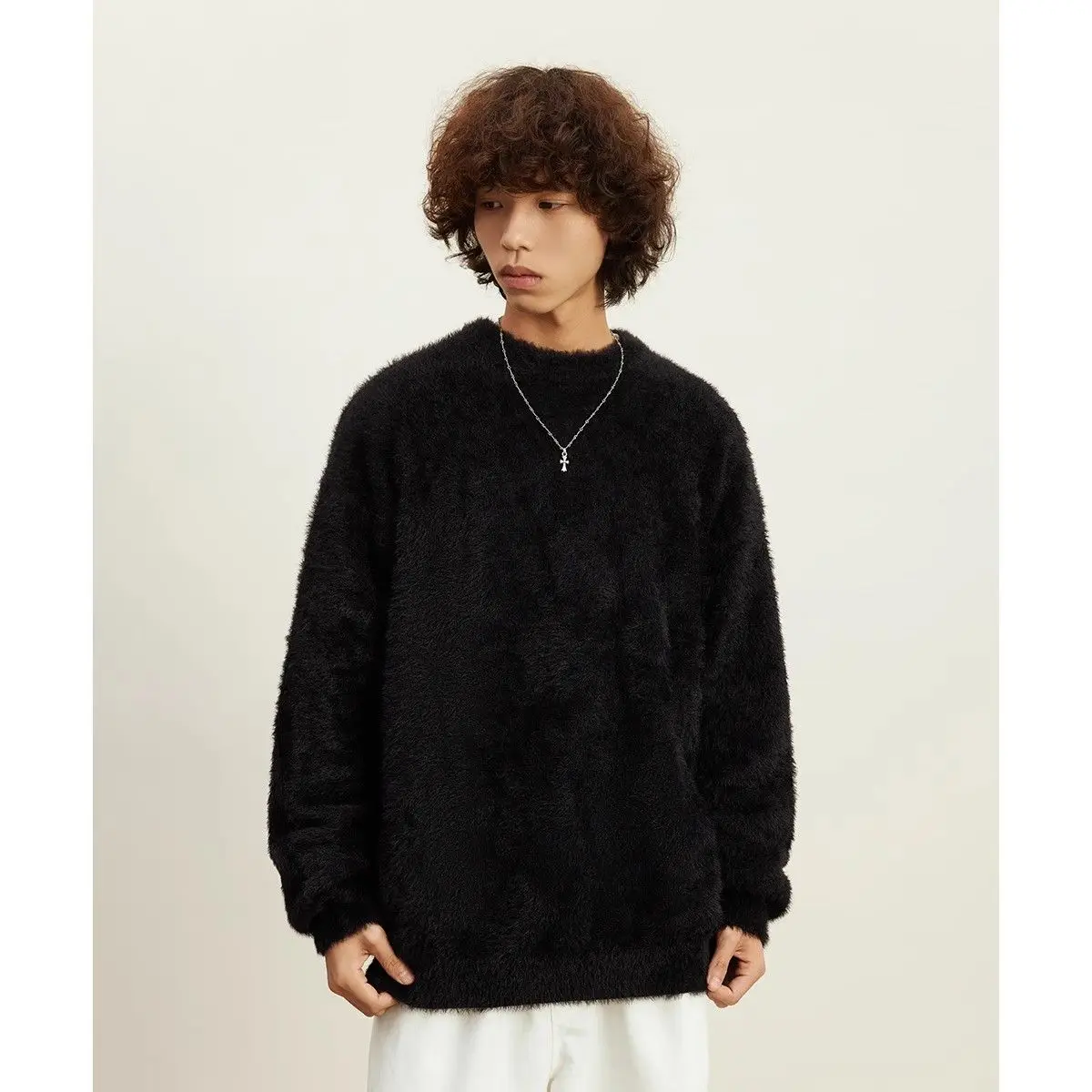 Loose Fit round Ne Faux Fur Knitwear for Men And Women Couples Base Layer Autumn Winter Cleanfit Sweater Polyester Fiber