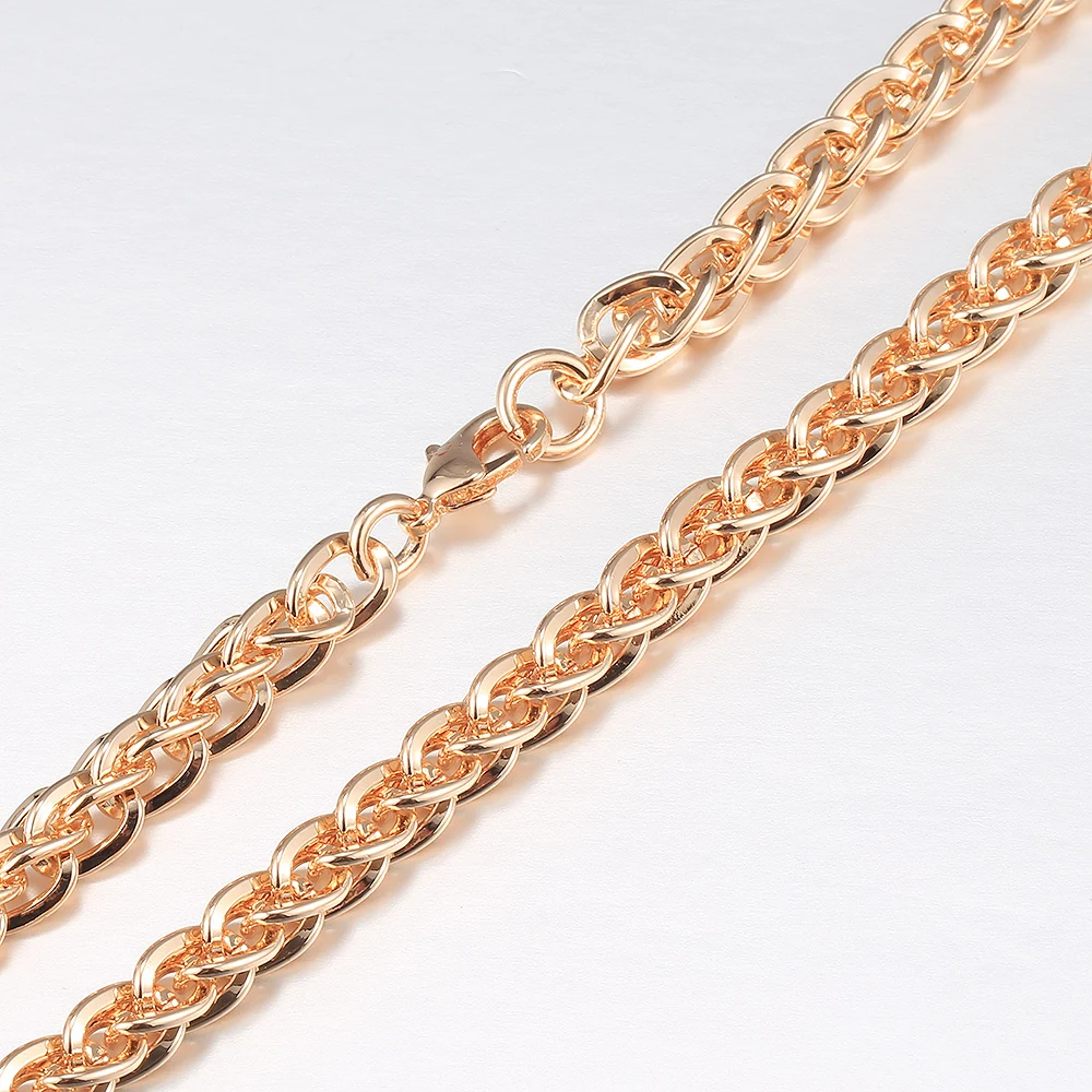 Unique 6mm 585 Rose Gold Color Necklace For Womens Girls Wave Twisted Link Chain Elegant Fashion Jewelry Gifts CN57