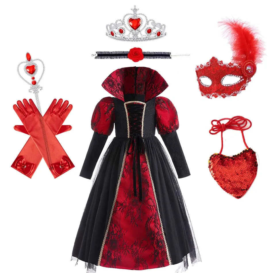 Halloween Costume 2-6 Yrs Child Fantasy Disguise Gown Luxury Lace Witch Cosplay Outfits Long Sleeve Stage Performance Clothes