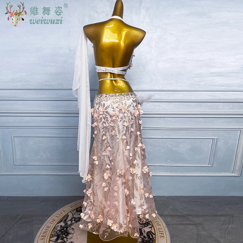 Bauchtanz-Kostüm-Set für Damen, maßgeschneidert, exquisiter Blumen-BH + sexy geteilter langer Rock, orientalische Tanz-Performance-Kostüme