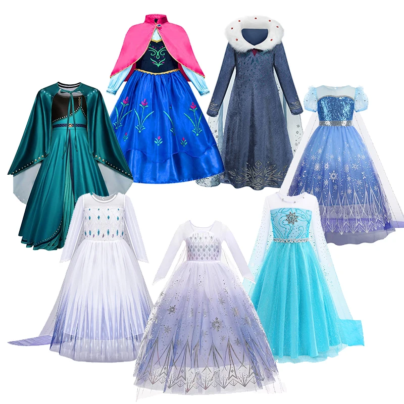 Winter Fall Kid Birthday Party Princess White Dress Elsa Long sleeves Sequined Mesh Vestidos Cosplay Dress Carnival Girl Dress