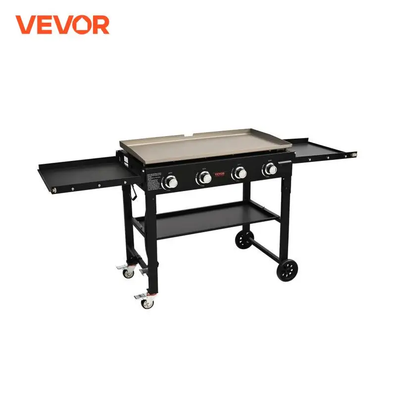 VEVOR 4 Burners 36inch Gas Powered Grill Propane Gas BBQ Grill with Side Shelves BBQ Grill Cooking Station for Camping Parties