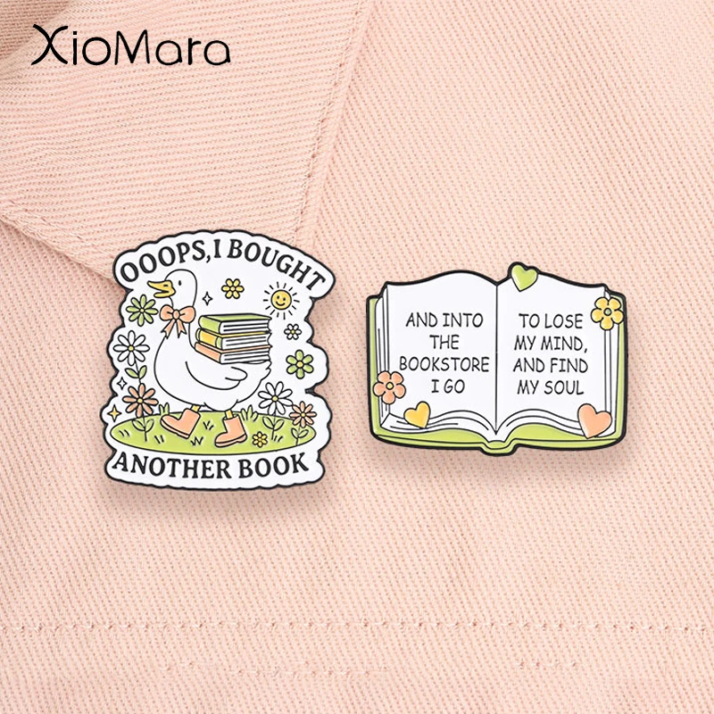 Funny Goose Bought Book Enamel Pins Lose Mind Find Soul Literary Reader Bookworm Brooches Lapel Badge Jewelry Gifts for Friends
