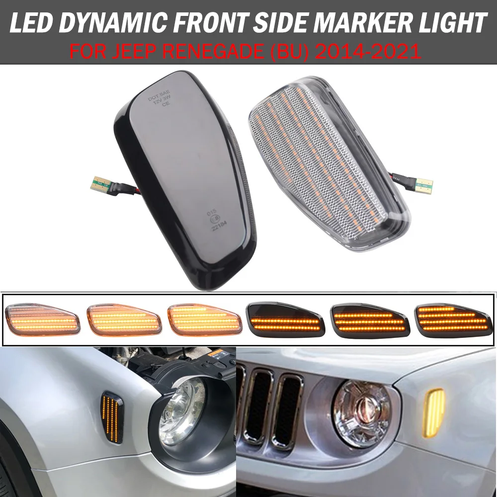 2Pcs LED Car Dynamic Turn Signal Light Side Marker Lamps Blinker Amber For Jeep Renegade BU 2014-2021 OEM# 68256049AA 68256050AA