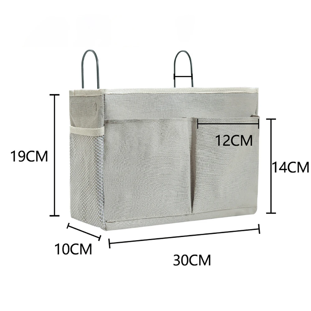 Linen Hanging Storage Basket Cotton Dorm Organizer Bedside Closet Bag Multi-Pocket Wall Shelf Foldable College Room Accessories