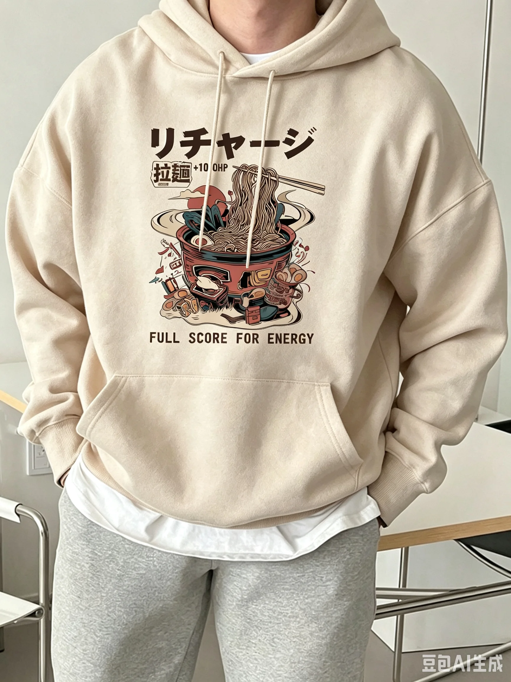 Men Autumn Winter Hoodie Japanese Ramen Noodle Graphic Hooded Sweatshirt Long Sleeve Pullover Hoodies Casual Street Daily Tops