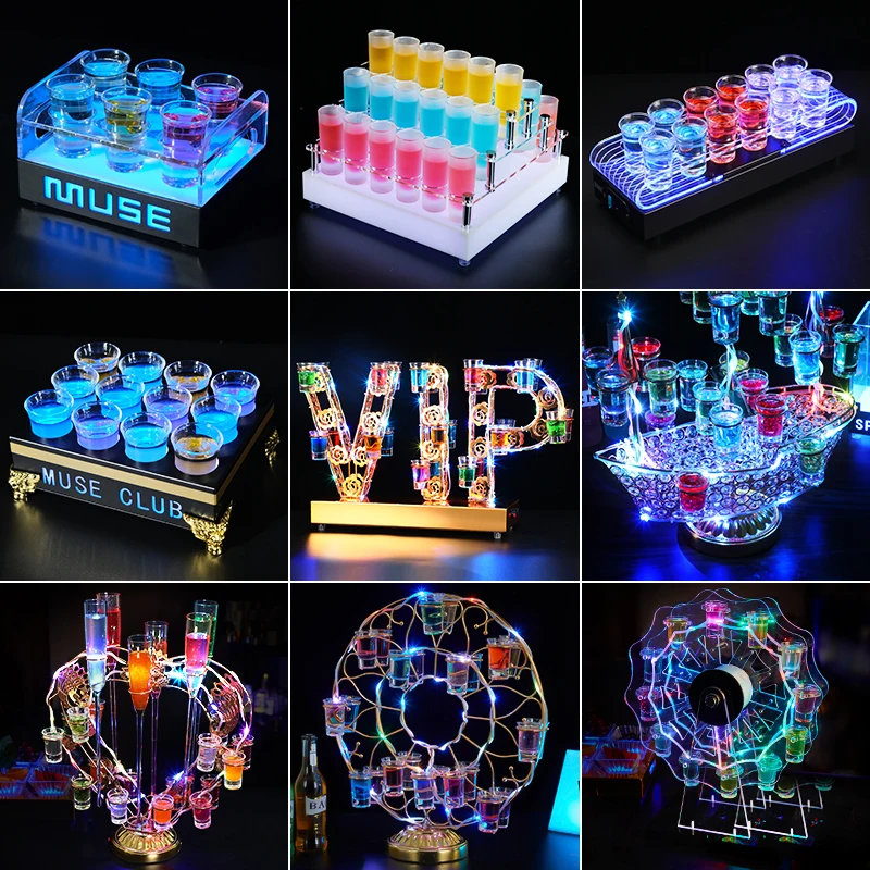 

LED Acrylic Shot Glass Tray Cup Holder Stand Newly Shots Led Tray Emitting Diode Glass Serving Wine Acrylic Tray for Shot Glass