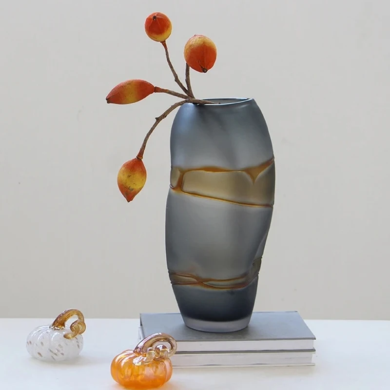 

Frosted Hand-made Glass Vase Retro Irregularly Abstract Color Flow Hydroponics Terrarium Flower Vase Living Room Home Decoration
