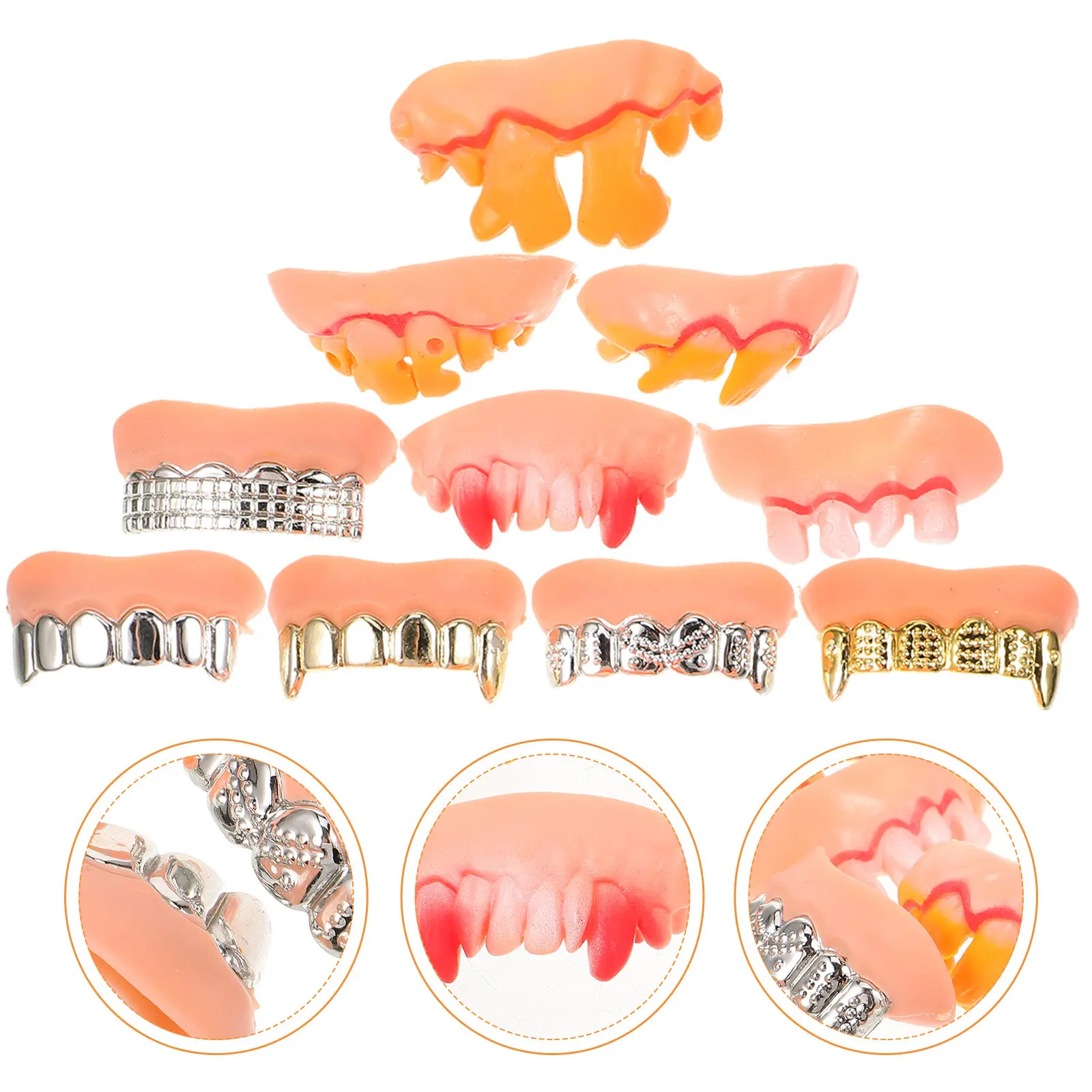 

10Pcs Fake Teeth Funny Fake Teeth Halloween Party Cosplay Costume Masquerade Party Prop Accessory for Women Men