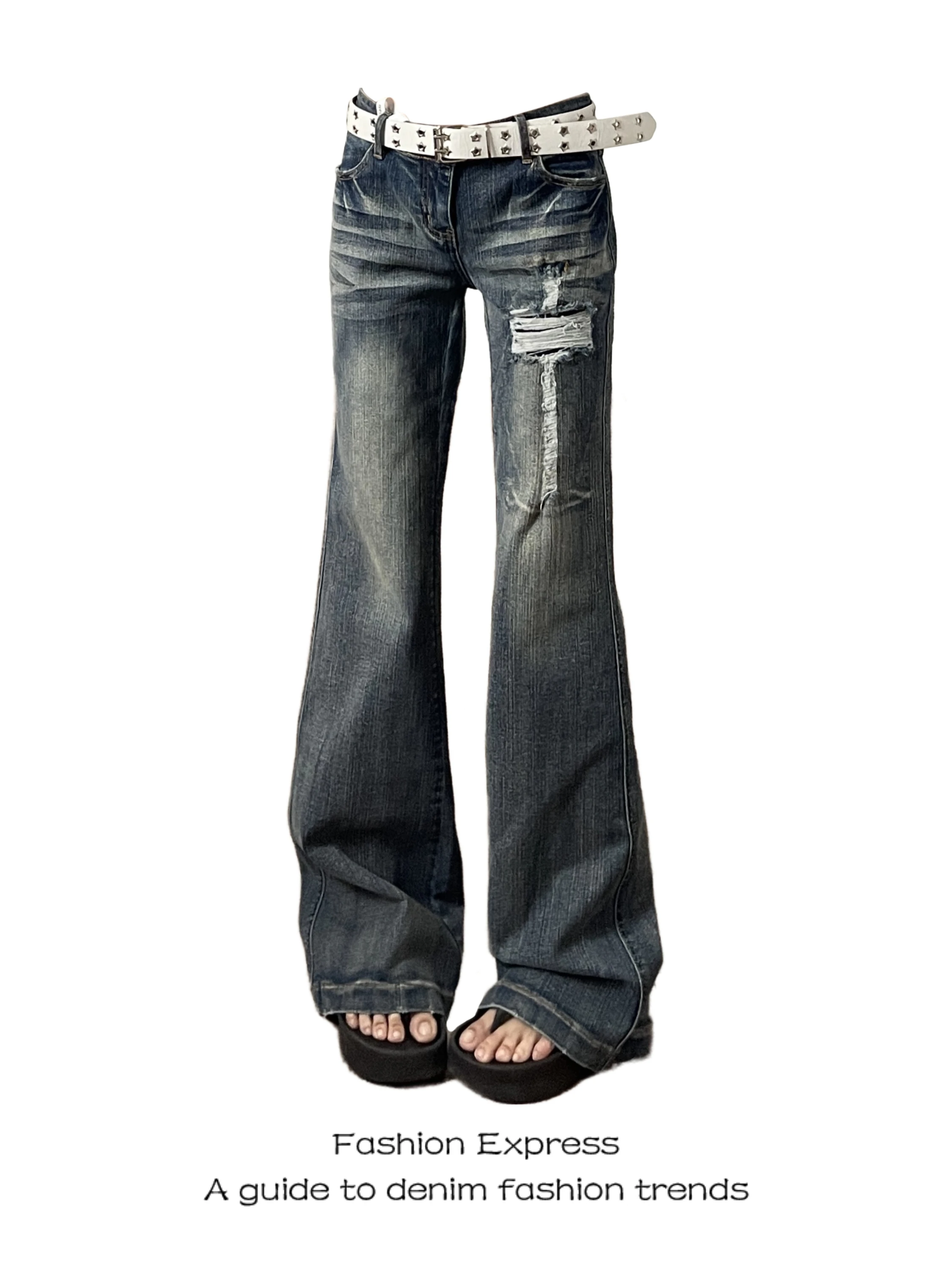 

Retro American Streetwear Women's Jeans Cross Design Slimming Straight Leg Long Trousers High Waist Distressed Wear Resistant