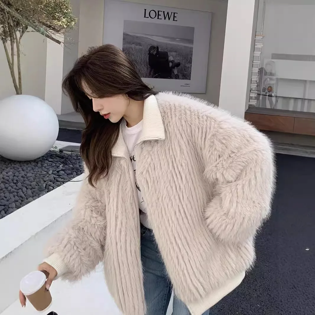 New product stand-up  fox hair ditching imitation fur jacket cutting ditch plush women's winter clothing zipper fur top tide
