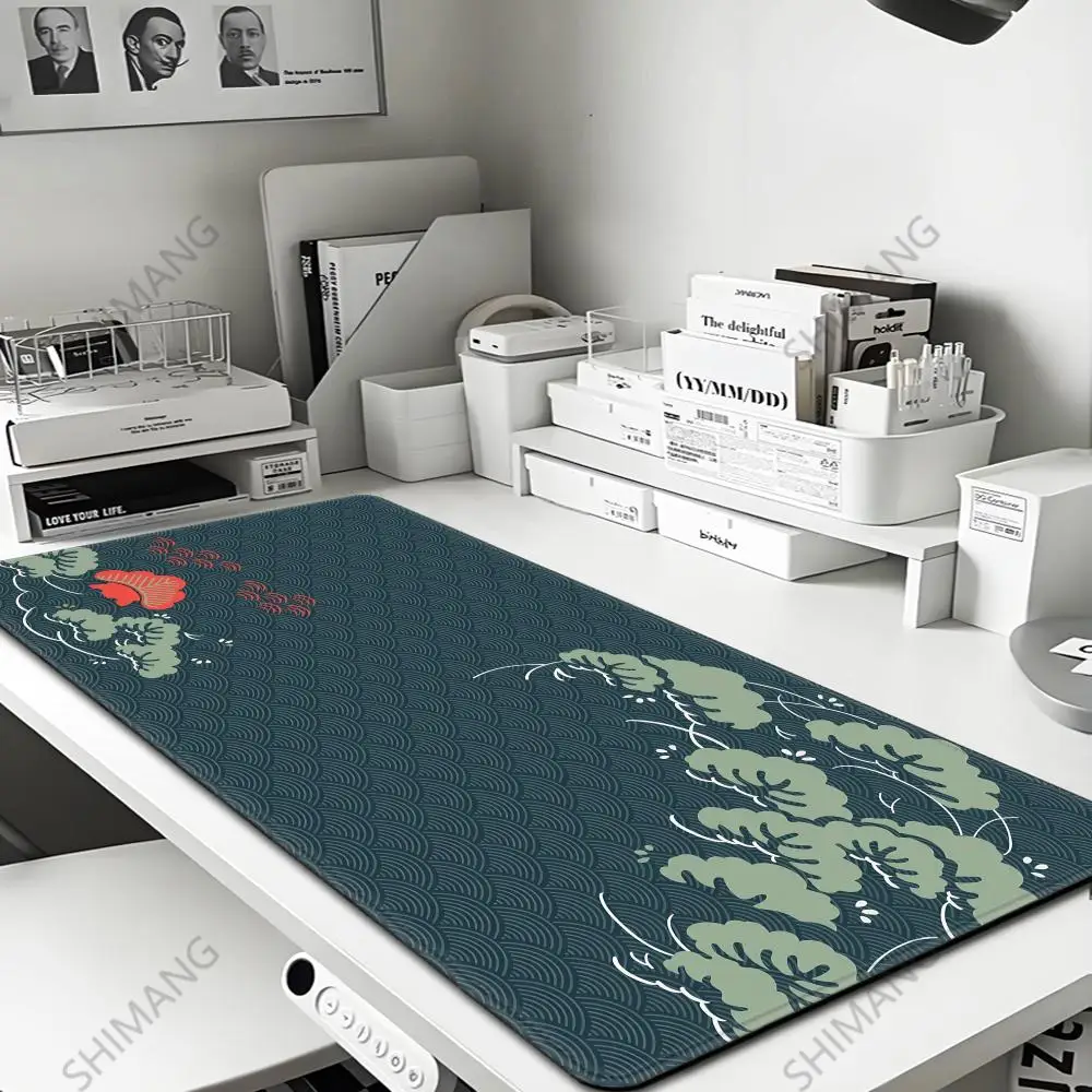 

Green Japanese Desk Mat Sage Green Oriental Pattern Mousepad 100×500 Pc Keyboard Accessories Extra Large Gaming Mouse Pad XXL