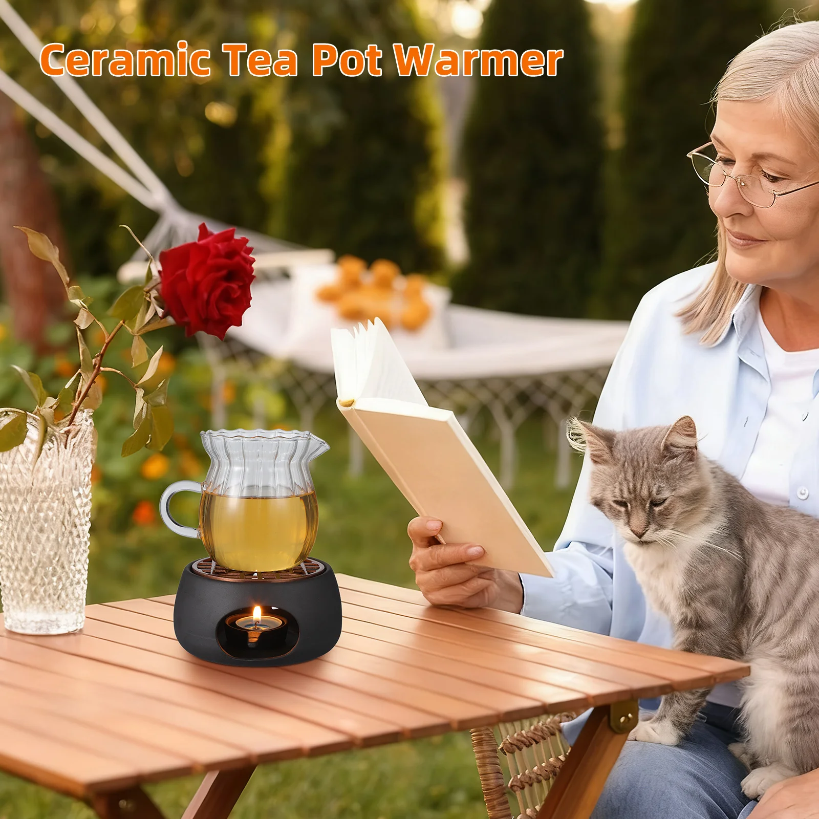 

1Set Modern Teapot Warmer Hollow Design Ceramic Tea Heater Non-Slip Bottom Safe Reliable for Daily Tea Brewing Needs