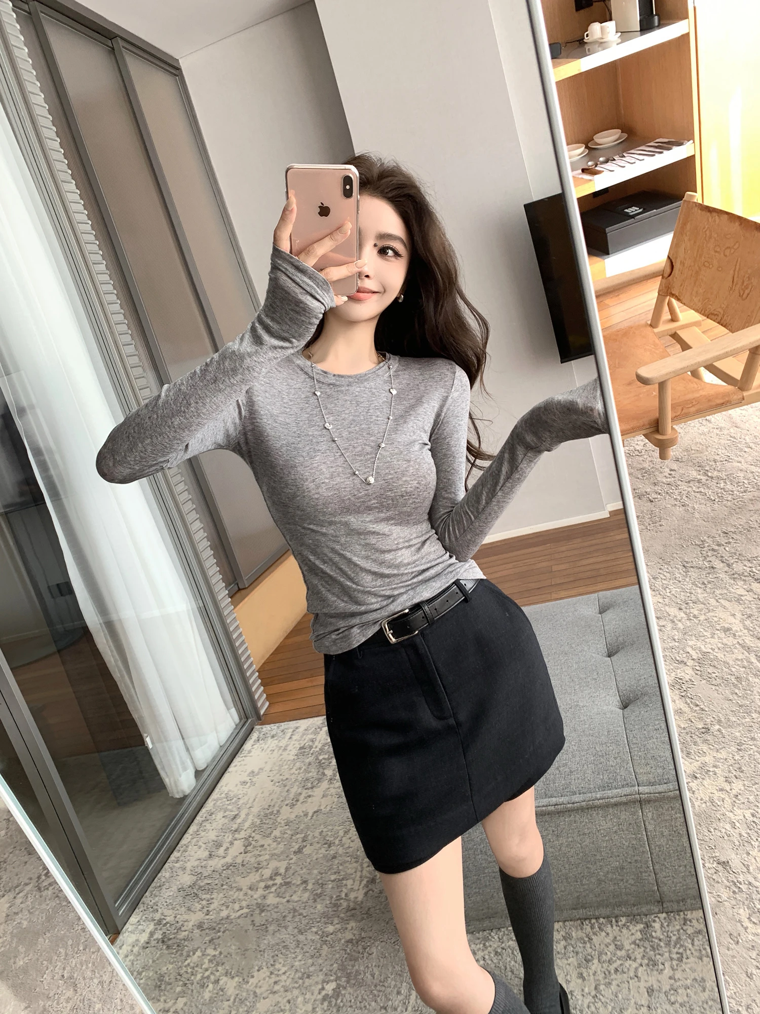 

Lilylikes Comfortable Double Layer Ne Cry Raseel Wool T-irt Soft Casual Sle Long Sve Women's Faion Base Tee
