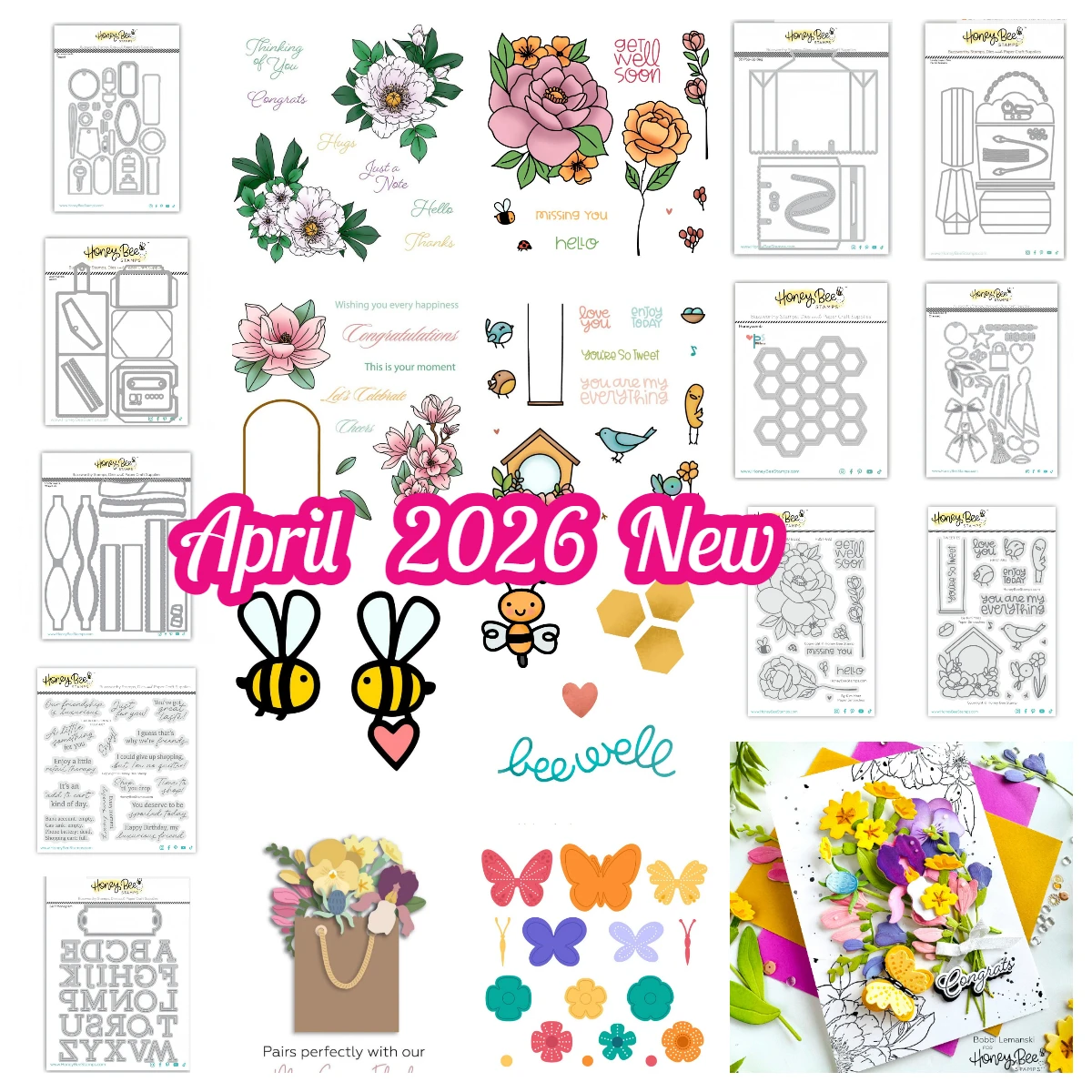 Metal Cutting Dies Clear Stamps Stencil April 2026 New for DIY Scrapbook Paper Embossing Honeycomb Peonies Bag Flower Butterfly
