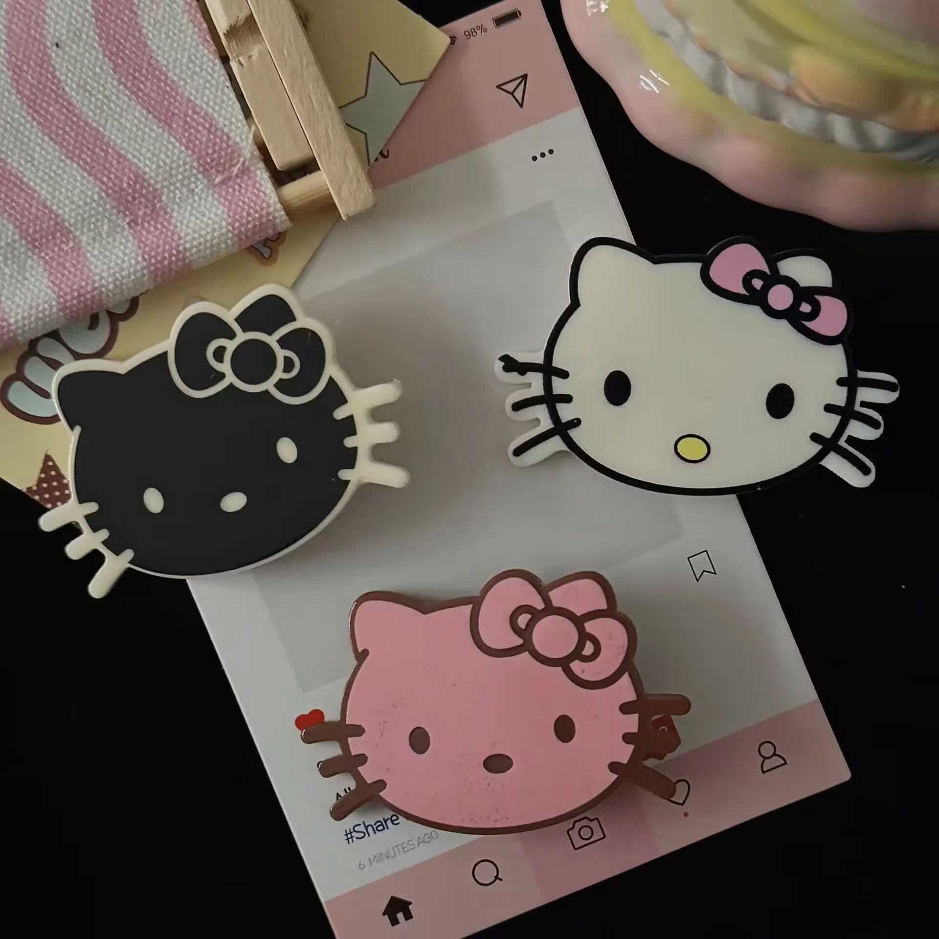 

Sanrio Inspired Beaded Clips Set Kawaii KT Cat Hair Accessories with Acrylic Charm Multi-Use Decor Cute Anime Barrettes Gift