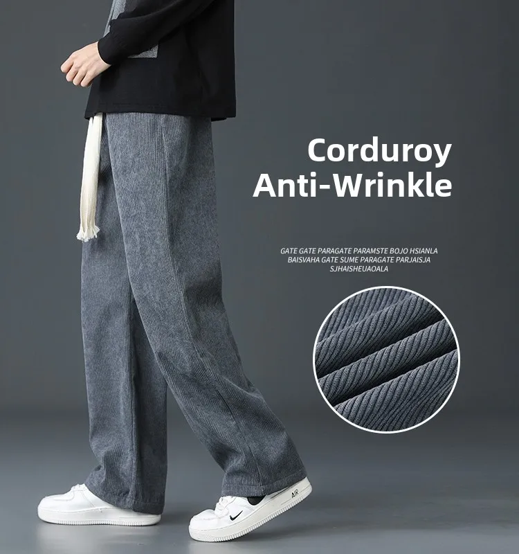 

Trendy Men's Casual Sports Corduroy Loose Fit Straight Leg Sweatpants mid Waist Elastic Micro Stretch Fce Lined Youth ular
