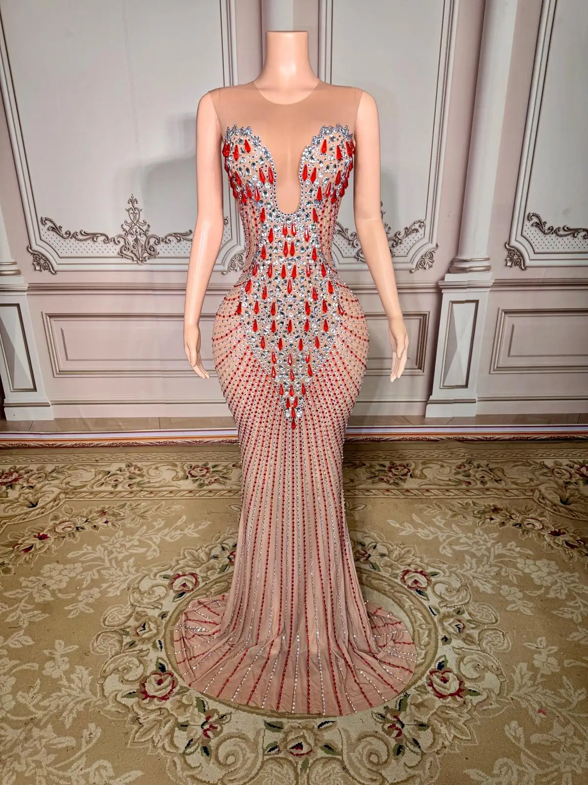 ZD Sparkly Fancy Strass Sheer Mesh Skinny Halter Dress Elegante festa di compleanno Abito da sera Club Prom Servizio fotografico Wear shuc