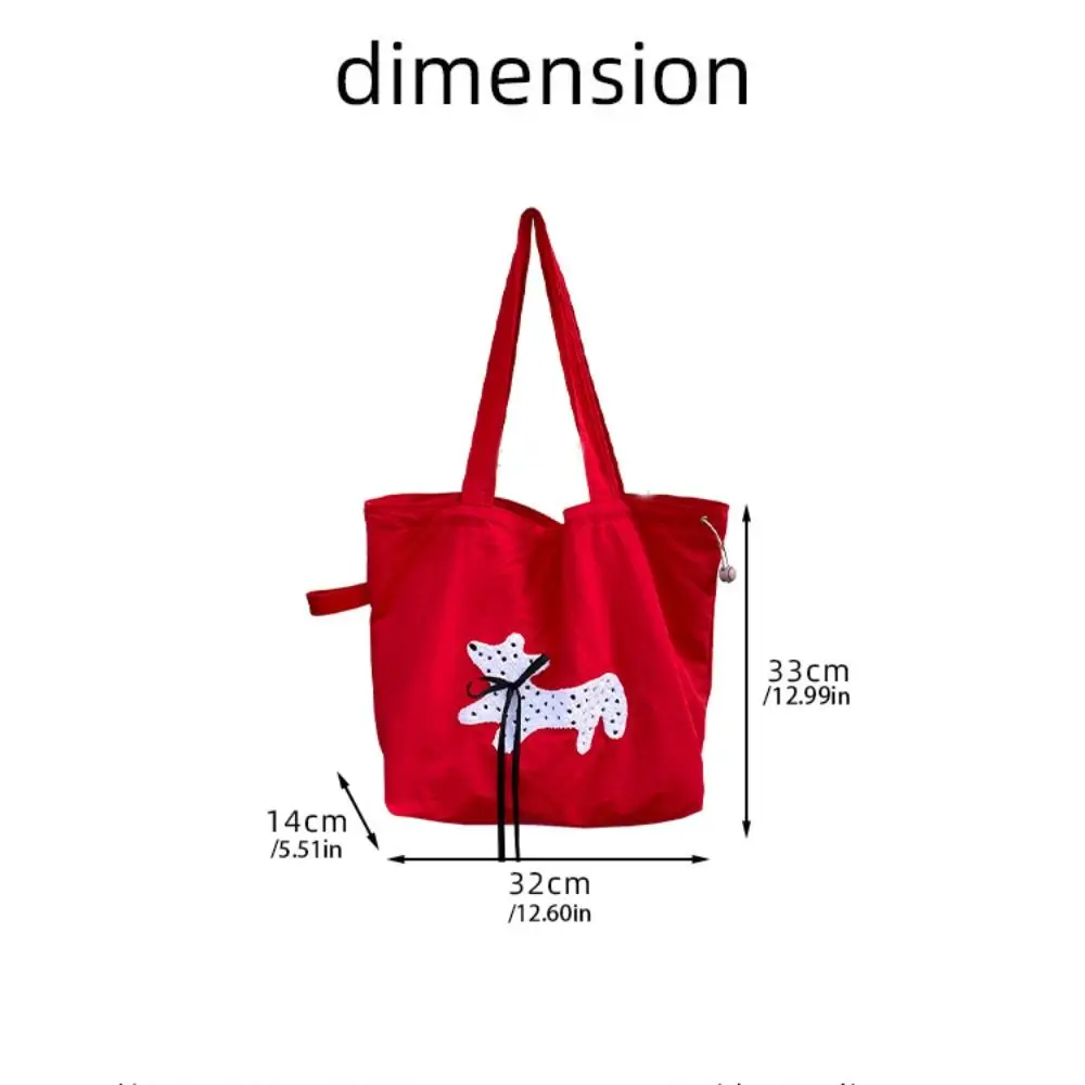 Сумка на плечо с бантом и пятнистой вышивкой на шнурке, парусиновая большая сумка с вышивкой щенка, легкая женская сумка большой вместимости