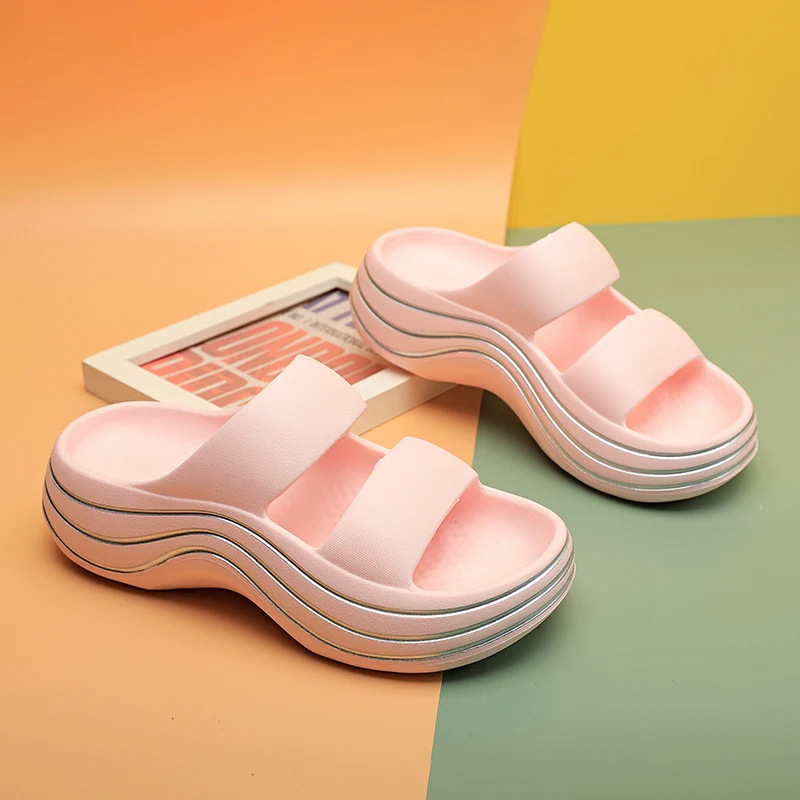 2022 New Slippers Female Summer Home Indoor Slippers Slides Non-Slip Bathroom Slippers Outdoor Beach Sandals Platform Comfy Shoe