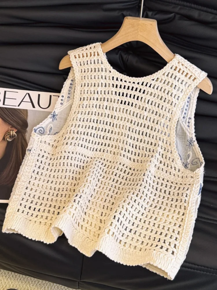 الكورية Sle ort Svel V-Ne محبوك سترة الجوف خارج التطريز الصيف رقيقة ملابس خارجية سترة المرأة Faion